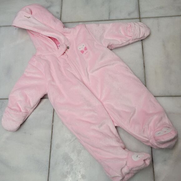 Carter's Girls Baby Fleece Bunting Winter Zip up snow suit sz 3 mths Pink - Picture 1 of 9